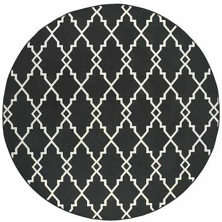 Palacedesigns 8 ft. Round Black & Ivory Trellis Indoor & Outdoor Area Rug PA3656567
